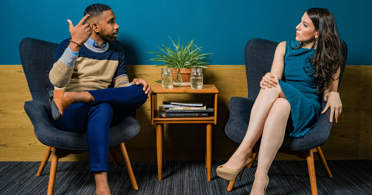 image-12 - California Mental Health Depression treatment session: Man and woman in consultation. Early intervention and mental health support are crucial for recovery.