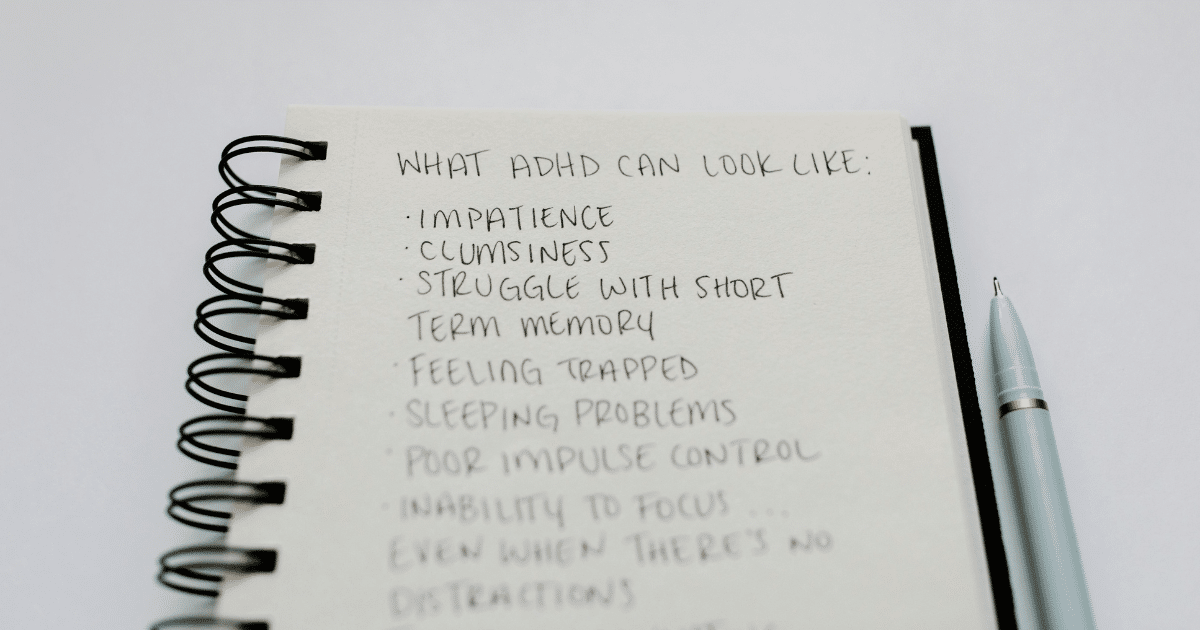 AD_4nXdeCHGjRe4zQX-NEr_ZDQNCqhWQ1sUCHMw5UGVOIA83IE4Jec65QtU0ZLQZ13ZYrIJ-z4xQmM_McuZEAoLFijs9p79L2yadknOwT7G8NLt6ZDEM9QoKv4amcQ9uAP1KTdlMfytc - California Mental Health ADHD symptoms list in notebook. Impatience, memory, focus challenges. Male mental health awareness concept.