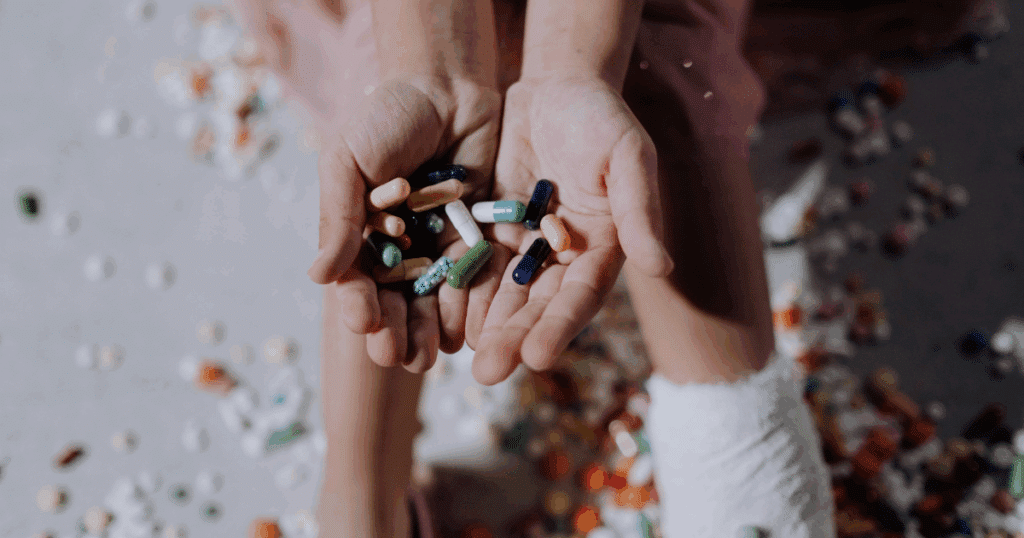 Adderall for depression: Hands holding prescription pills, medication management for mental health, ADHD treatment options.