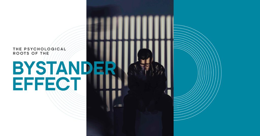 Bystander Effect: Man silhouetted in shadow, reflecting psychological roots of inaction. California Mental Health blog.