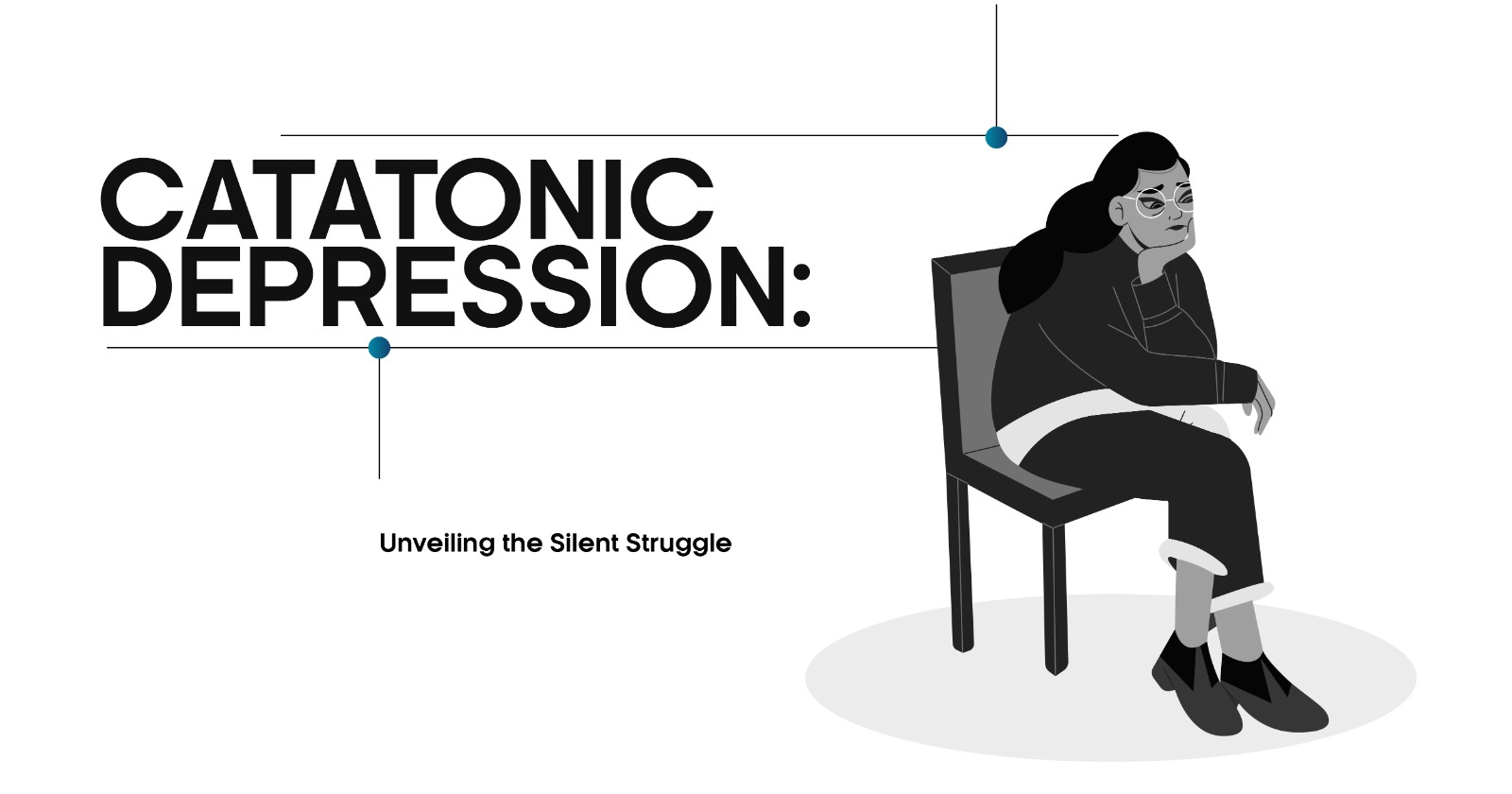 Catatonic Depression illustration: Sad woman sitting, representing the silent struggle of catatonic depression. Mental health awareness.