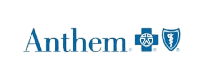 Anthem logo: blue wordmark with a medical cross and shield icons on the right side.