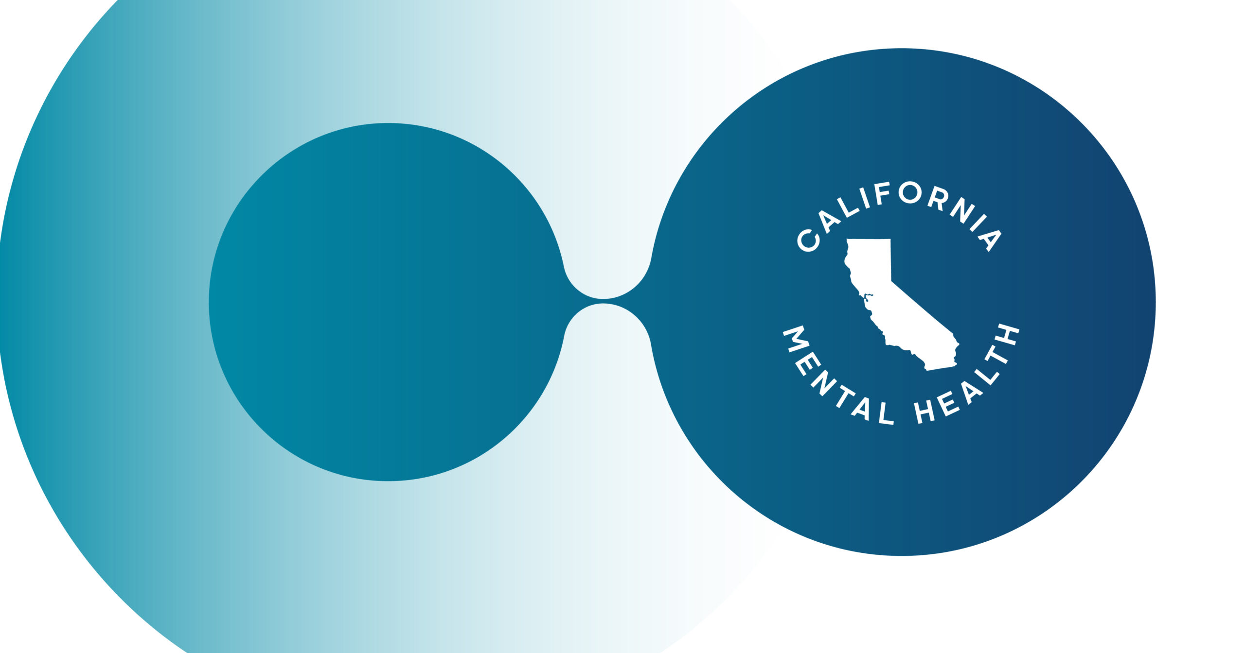 Logo featuring two overlapping teal circles with a gradient left side; the right circle contains a white California outline and the words 'CALIFORNIA MENTAL HEALTH' arranged around the circle.