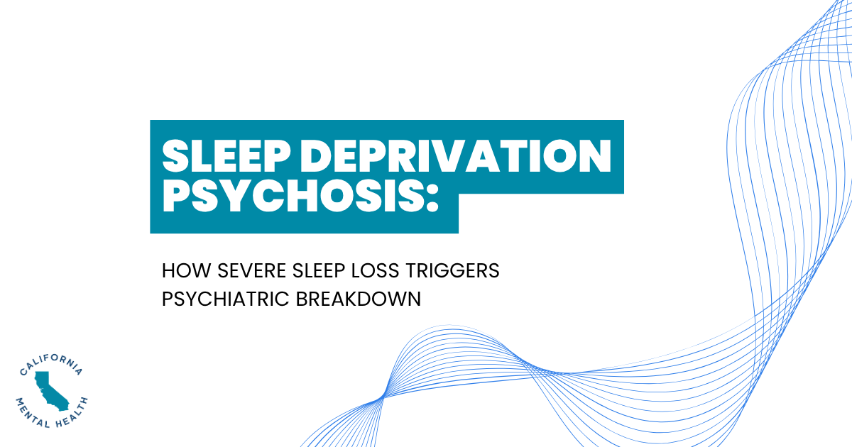 Slide title: Sleep Deprivation Psychosis—How severe sleep loss triggers psychiatric breakdown, with teal block and blue wave design.